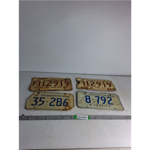 One Pair Matching Sask License Plate, (2) Sask Plates '72 &'73