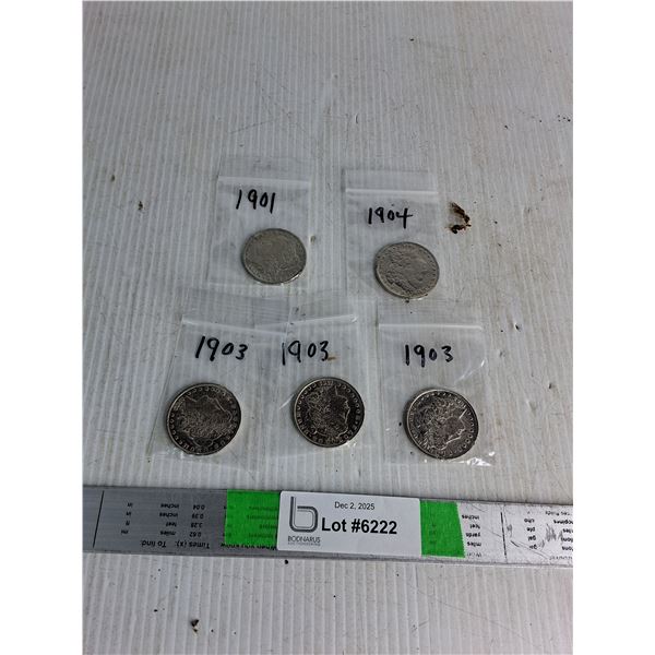 Five Antique Collector Coins 1901-1904 (Cannot Authenticate)