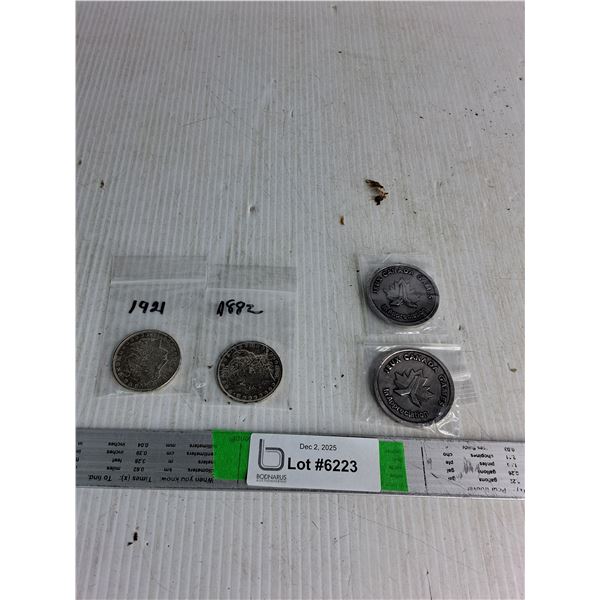 (2) Antique Collector Coins 1921& 1882 (Cannot Authenticate), (2) Canada Games Appreciation Coins