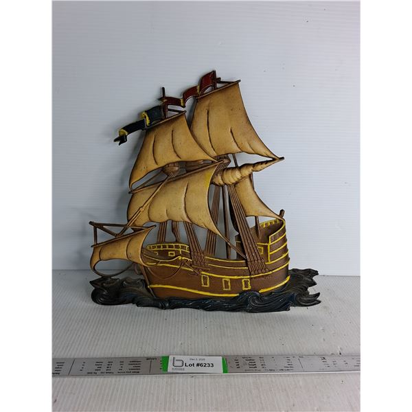 Vintage Sexton Metalcraft SP-1 Gold Metal Ship Nautical Wall Hanging Décor 14"x14"