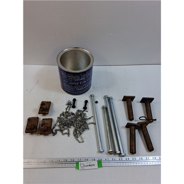 Lot: Various Bolts, Chain in Bucket