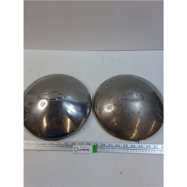 (2) Vintage Chevy Hub Caps - 10.5" Diameter