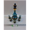 Image 1 : Vintage Bohemian Aqua Turqoise w/ Gold Gilt Detail Glass Decanter Set