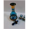 Image 4 : Vintage Bohemian Aqua Turqoise w/ Gold Gilt Detail Glass Decanter Set