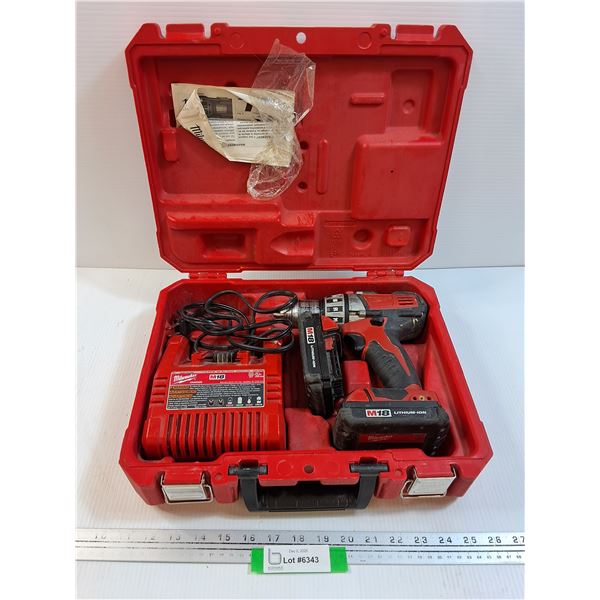 Milwaukee M18 Battery Powered Drill & Charger Set in Case - Powers On