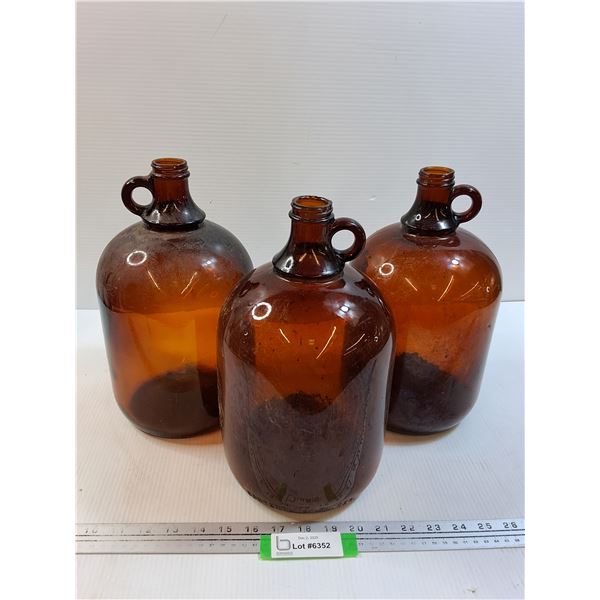 (3) Brown Glass Jugs - 12" Tall