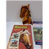 Image 2 : Horse Lot: Stamp Book, Wood Inlay, Wallpaper Border, Plate, KeyChain, Figurine