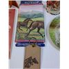 Image 3 : Horse Lot: Stamp Book, Wood Inlay, Wallpaper Border, Plate, KeyChain, Figurine