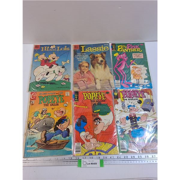 (6) Comicbooks: Popeye, Hi & Lois, Lassie, Pink Panther