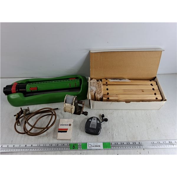 Garden Sprinkler, Vintage Pencil Sharpener, Wine Rack, Playing Cards, Misc