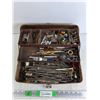 Image 1 : Metal Tackle Box, Various Nails, Marbles, Medical Tongs, Misc Hardware