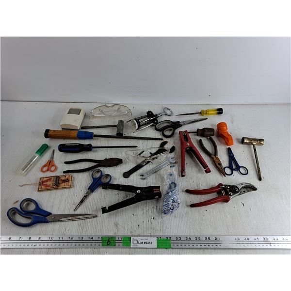 Pruning Shears, Clamps, Scissors, Safety Glasses, Screwdrivers, Wine Opener, Misc