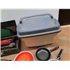 Image 4 : *Cooking Pans & Pots, Coleman Camp Stove, Plastic Storage Tote with Lid 21" x 17" x 14", Cannot Ship