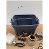 Image 2 : *Vintage Electric Heater, Vintage Iron, Crock Pot, Blow Torch, Plastic Tote 22" x 15" x 16", Misc