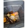 Image 3 : Plastic Storage Tote with Lid 21" x 15" x 16", Vintage Glass Bottles, Empty Tobacco Tins , No Ship