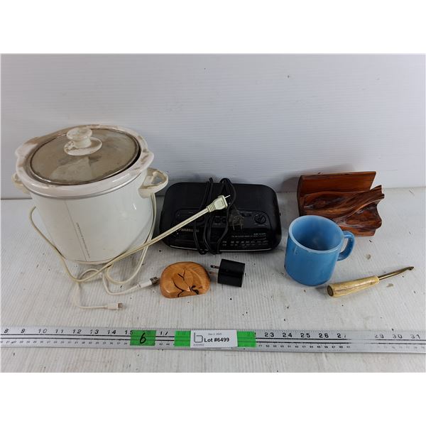 Electric Crock Pot, Panasonic Radio Alarm - As Is, Wall Charger, Glass Mug, Misc