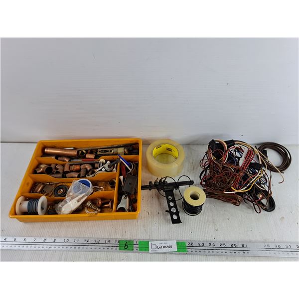 Wires, Packing Tape, Various Hardware, Divided Plastic Tray