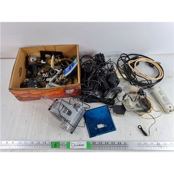 Various Chargers, Cables, Shark Vacuum Attachment, Misc Hardware