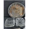 Image 2 : 12" Silver Platter, Glass Napkin Rings, Crystal Bell, Glass Dishes