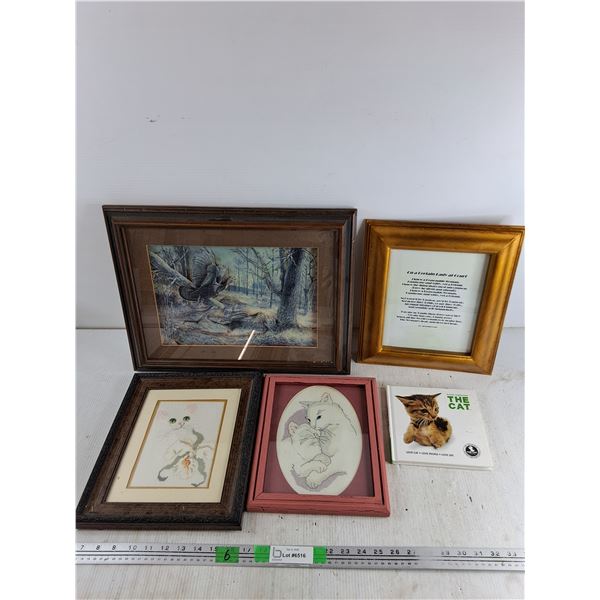 Framed Embroidery Art, 3D Art, Framed Alexander Pope Quote, The Cat Book