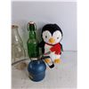 Image 5 : Various Vintage Bottles, Ceramic Mug, Oil Can, Plush Penguin - PICK UP