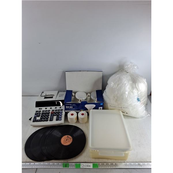 Canon Printing Calculator - Powers On, As Is, 65W LED Light Bulbs, Stuffing, Vinyl Records, Misc