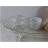 Image 2 : Glass Fruit Bowl, 5" Ceramic Bowls, Glass Baking Tray, Wooden Box 9" x 5" x 6", Wood Log Decor