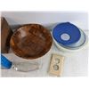 Image 4 : 10" Plastic Bowl, Safety Glasses, Liquid Car Wax, Wall Outlet Cover, Wooden Box, Misc