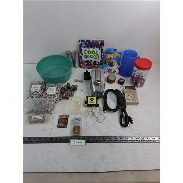 Gretzky Medallion, Video Electronics, Level, Vet Salve, Tubes, DMM, Freeze Mug, Toys, Misc.