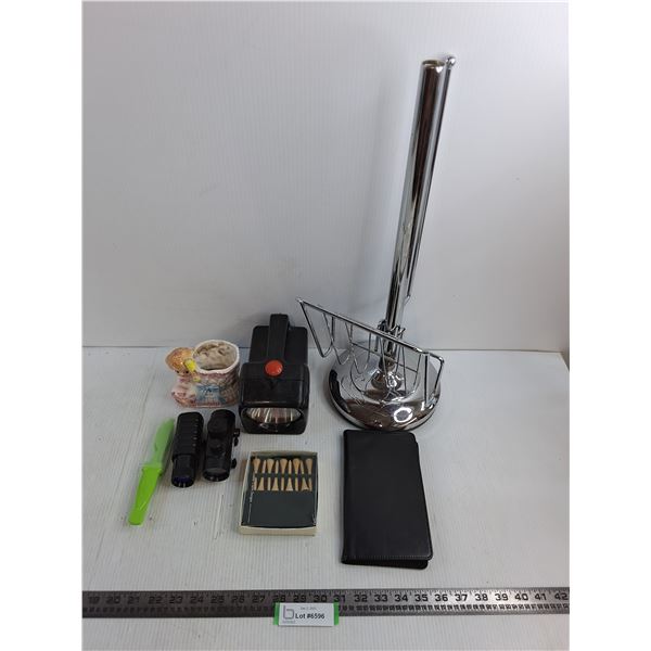Stainless Steel Bathroom Fixture, Rifle Scopes, Flashlight, Golf Tees, Misc.