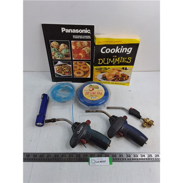 Cooking Books, Weed Whack Zipline, Torches, Flashlight