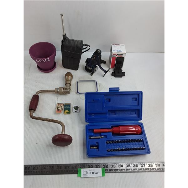 Screwdriver Tool Kit, Daiwa Fishing Reel, Auto Sensor, Speed Drill, Love Pot, Misc.
