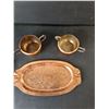 Image 2 : Copper Tray & Electroplated Copper Sugarbowl, Creamer & Ceramic Catchall
