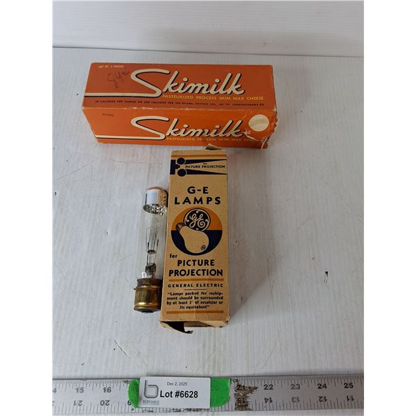 Vintage Skimilk Cheese Box & G-E Projection Bulb