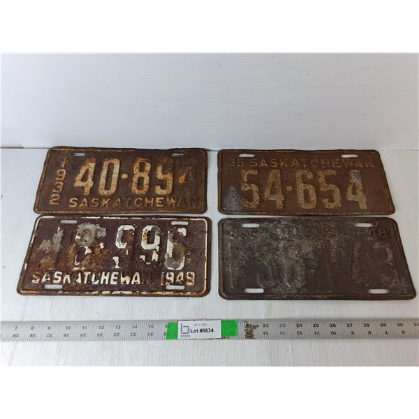 (4) Vintage Saskatchewan License Plates- 1932 to 1949