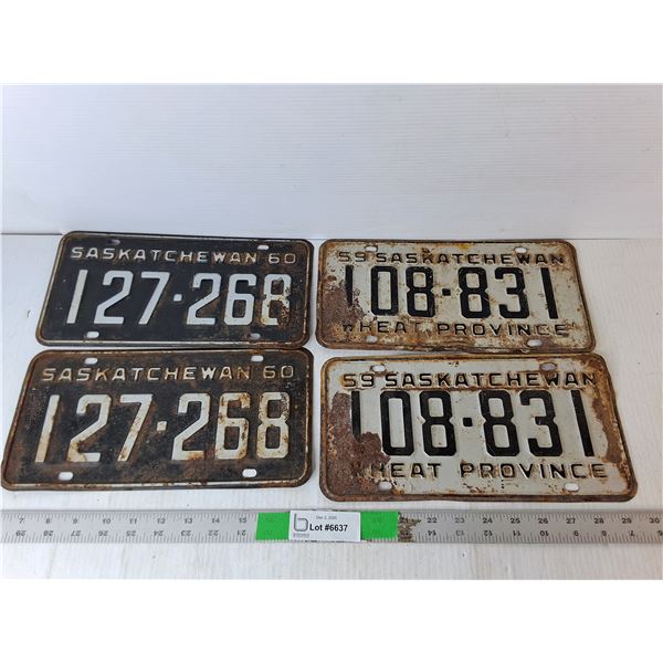 (4) Vintage Saskatchewan License Plates- 1959/60