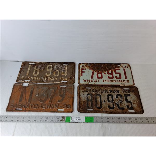 (4) Vintage Saskatchewan License Plates- 1936 to 1958