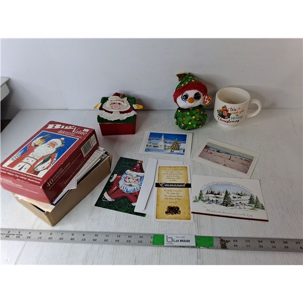 Christmas Lot- Cards, Mug, Ty Stuffy, Storage Box