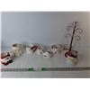 Image 1 : Christmas Lot- Ceramic Mugs, Creamer, Sugarbowl, Metal Mugtree