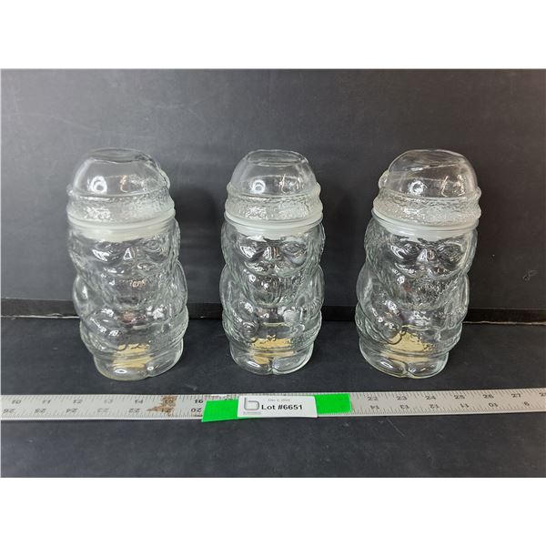 (3) Glass Santa Storage Jars 8"