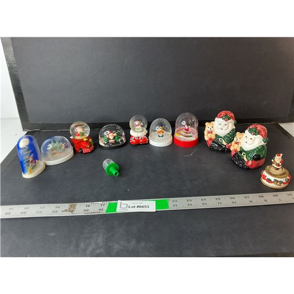 Christmas Lot- Santa Salt & Pepper Shakers, Snowglobes, Misc. As Is