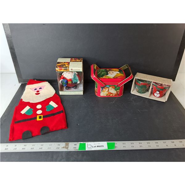Christmas Lot- Candles, Tree Ornament, Metal Storage Box, MIsc.