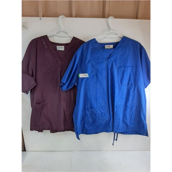 * (2) Pairs of 2-Piece XL Scrubs (Burgundy - Some Stains & Royal Blue)