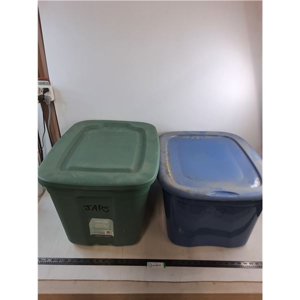 (2) Plastic Storage Bins w/Lids (Type A  16x24x18", Blue 15x19x13") - Pickup Only
