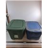 Image 1 : (2) Plastic Storage Bins w/Lids (Type A  16x24x18", Blue 15x19x13") - Pickup Only