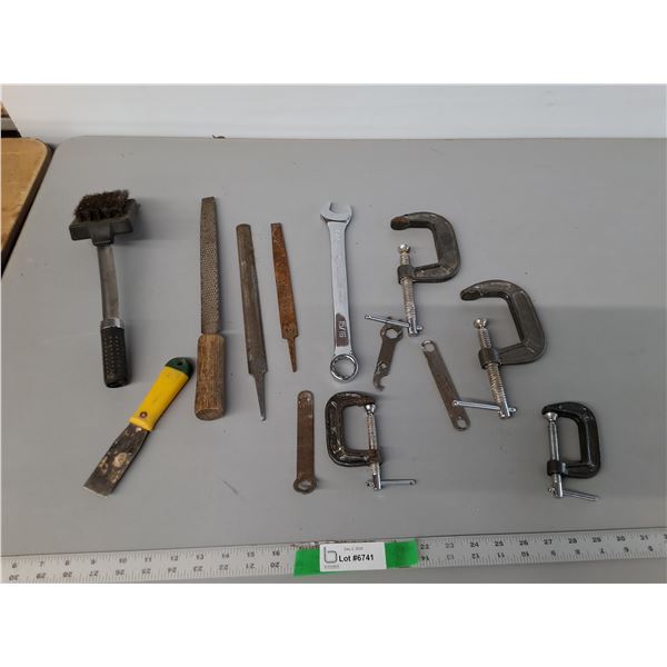 Metal Files, C Clamps, 15/16 Wrench, Misc.