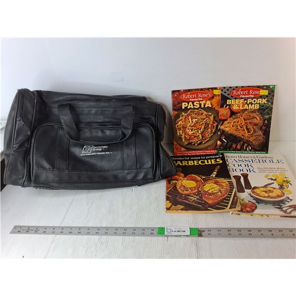 Investors Group Leather Style Duffle Bag & (4) Cookbooks
