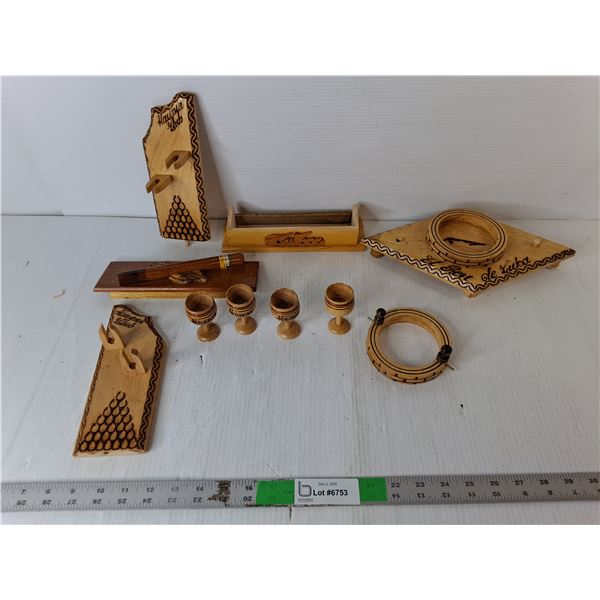 Wooden  Cuban Decor- Miniature Goblets, Tray, Coaster, Misc.