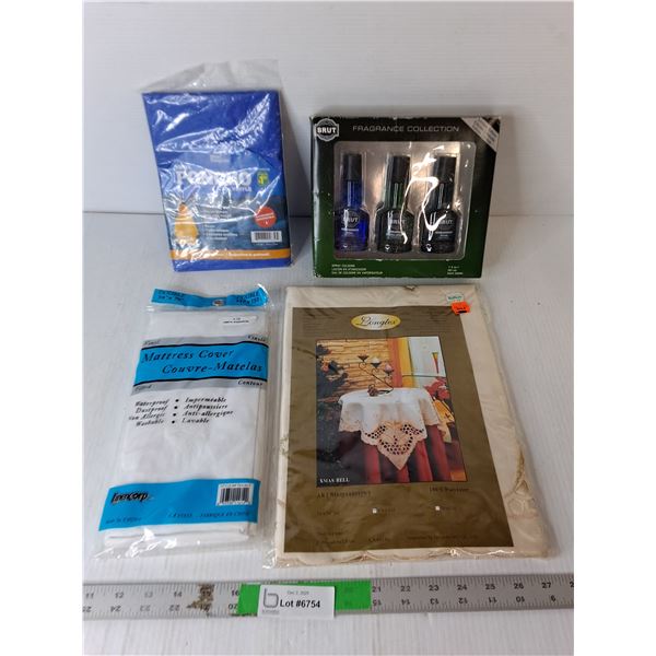 Appears NIB- Men's Brut Cologne, Tablecloth, Mattress Cover, Poncho