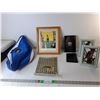 Image 1 : Framed Normal Rockwell Print 13.75" x 11.75", Insulated Bag, Leather Style Wallet, Misc.